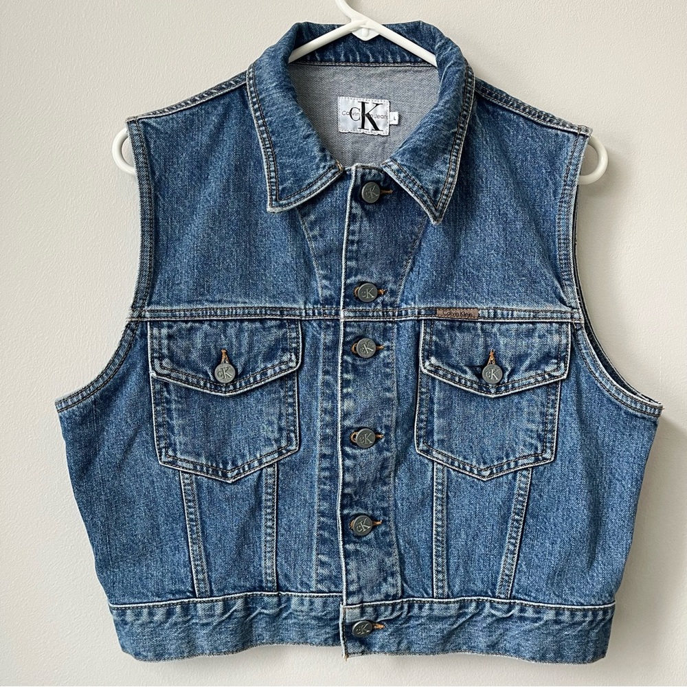 Vintage 90s Calvin Klein Denim Blue Jean Vest Size Large